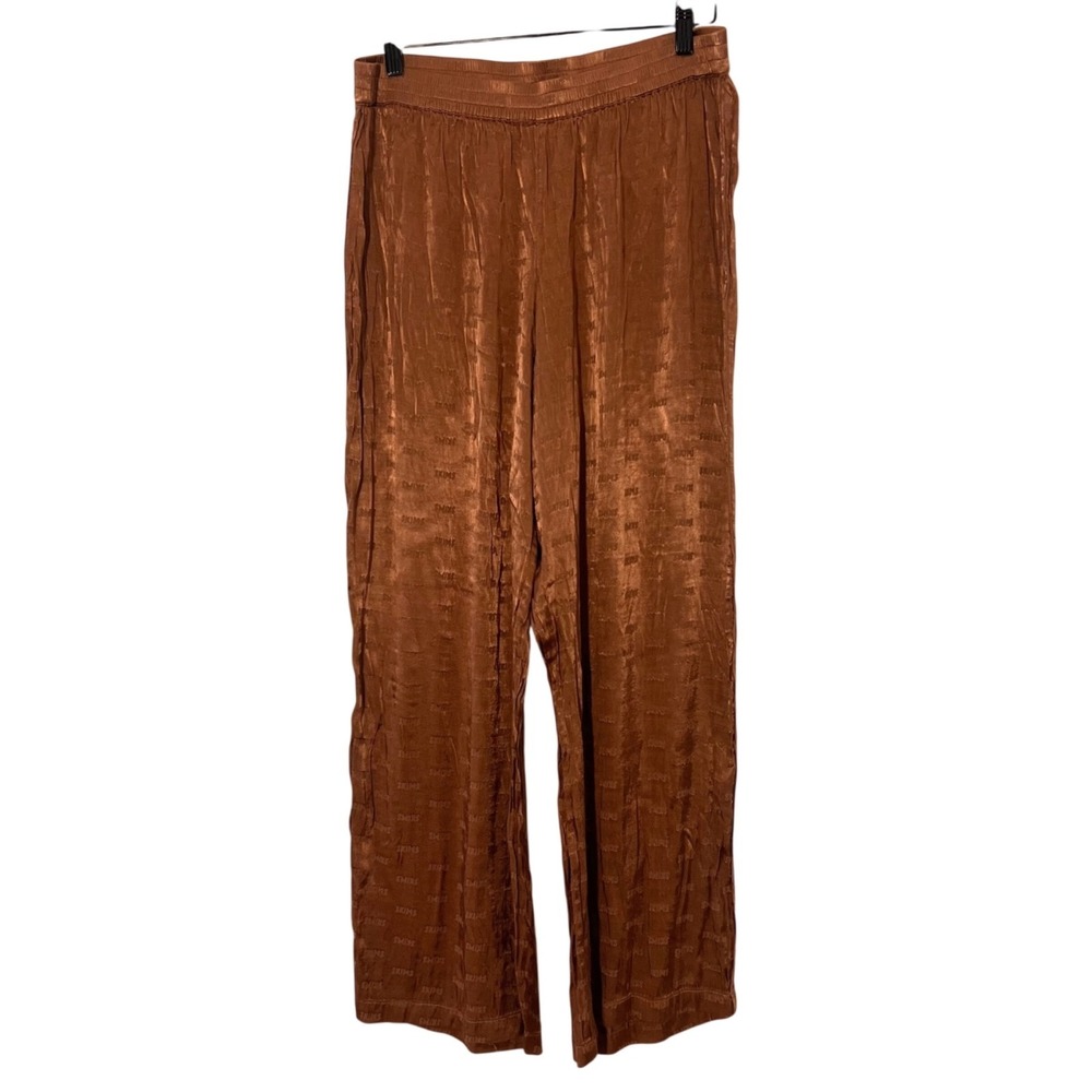 SKIMS Jacquard Logo Pant Women M‎ Copper Brown Satin Wide Leg Lounge Pajamas